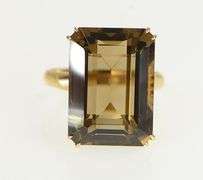 14K Yellow Gold Emerald Smoky Quartz Vintage Solitaire Ring