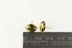 14K Yellow Gold Grooved Retro Geometric Statement Stud Earrings