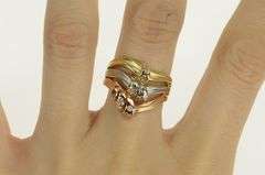 14K Yellow Gold Tri Tone Diamond Knot Wavy Layered Band Ring
