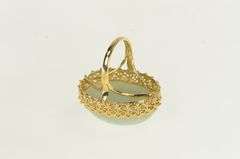 14K Yellow Gold Oval Jade Cabochon Vintage Filigree Cocktail Ring