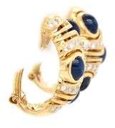 3.00ctw Sapphire Cabochon and 0.65ctw Diamond J Hoop Earrings in 18K