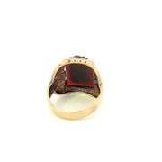 10K Yellow Gold Art Deco Carved Agate Intaglio Diamond Men's Ring