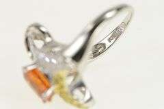14K White Gold Fire Opal Pave Yellow & White Diamond Ring