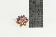 14K Yellow Gold Diamond Ruby Ornate Flower Cluster Vintage Ring
