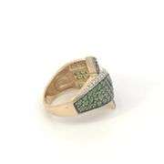 14K Yellow Gold Staurino Fratelli Pave Emerald Diamond Ring