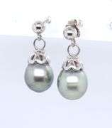 925 Sterling Silver Grey Parl Lariat Necklace with Pearl Dangle Earrings