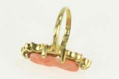 14K Yellow Gold Victorian Coral Diamond Accent Ornate Ring