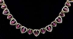 Mesmerizing 9.86CTW Marquise Cut Ruby & 5.00CTW Diamond Necklace in Gold Plated Sterling Silver