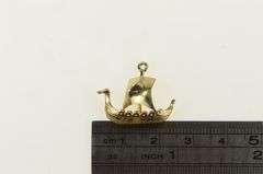 14K Yellow Gold 3D Viking War Ship Langskip Sail Boat Charm/Pendant