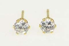 14K Yellow Gold Round Solitaire CZ Vintage Classic Stud Earrings
