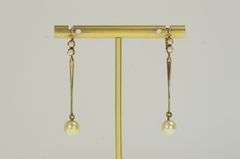 14K Yellow Gold Victorian Pearl Ornate Dangle Drop Earrings