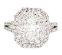 GIA Cert 1.76ctw Radiant and Round Diamond Double Frame Engagement Ring in Platinum