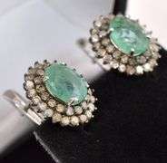 Amazing 3.10CTW Natural Emerald & 1.25CTW Diamond Earrings in Sterling Silver