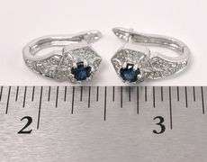 Beautiful Blue Sapphire and Diamond Dangle Earrings In 14K White Gold