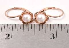 Adorable Flower Pearl Dangle Earrings In 14K Rose Gold