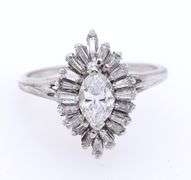 0.80ctw Marquise and Baguette Diamond Frame Engagement Ring in 14K