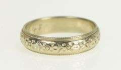 14K White Gold 4.8mm 1940's Ornate Blossom Wedding Band Ring