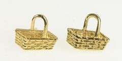 14K Yellow Gold 3D Longaberger Picnic Basket Vintage Stud Earrings