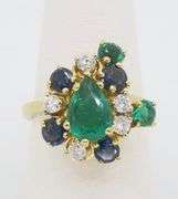 Emerald, Sapphire, and Diamond Cocktail ring in 18k Yellow Gold