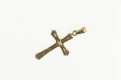 14K Yellow Gold Diamond Inset Retro Cross Christ Faith Charm/Pendant