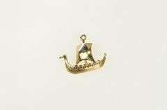 14K Yellow Gold 3D Viking War Ship Langskip Sail Boat Charm/Pendant