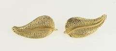 14K Yellow Gold Ornate Leaf Vintage Dangle Nature Motif Earrings