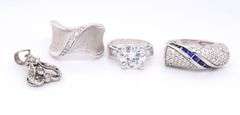 925 Sterling Silver Cubic Zirconia Rings and Charm Pendant