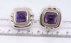 Tiffany & Co Amethyst Cab Silver and Gold Earrings