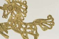 14K Yellow Gold Ornate Scroll Filigree Unicorn Symbol Vintage Pendant