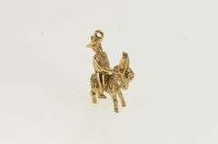 10K Yellow Gold Stylized Vintage Donkey Poncho Cowboy Charm/Pendant