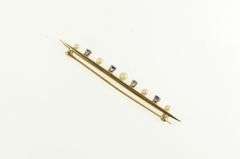 14K Yellow Gold Retro Syn Sapphire Seed Pearl Vintage Bar Pin/Brooch