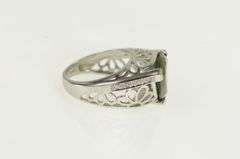 14K White Gold Trillion Tsavorite Ornate Floral Cocktail Ring