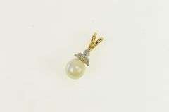 14K Yellow Gold Pearl Diamond Accent Vintage Statement Pendant