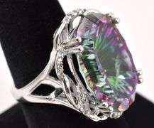 Brilliant 18.58CTS Mystic Quartz & 0.28CTW White Topaz Ring in Sterling Silver