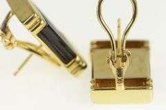 14K Yellow Gold Black Onyx Carved Squared French Clip Earrings