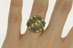 14K Yellow Gold Domed Pearl Turquoise Vintage Cocktail Ring