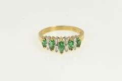 14K Yellow Gold Marquise Emerald Baguette Diamond Band Ring