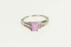 10K White Gold Emerald Cut Pink Topaz Diamond Accent Ring