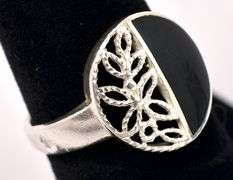 Black Onyx Flower Ring In Sterling Silver