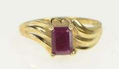 10K Yellow Gold Natural Ruby Emerald Cut Ruby Ornate Bypass Ring