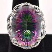 Brilliant 18.58CTS Mystic Quartz & 0.28CTW White Topaz Ring in Sterling Silver