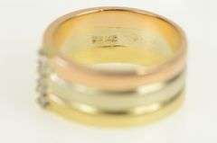 14K Yellow Gold Tri Tone Diamond Layered Statement Band Ring