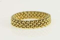 14K Yellow Gold Mesh Chain Vintage Unique Statement Band Ring