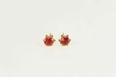 14K Yellow Gold Round Syn Ruby Vintage Solitaire Stud Earrings