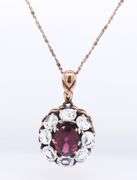 Vintage 95 Sterling Silver White and Red Cubic Zirconia Pendant on Italian Chain Necklace