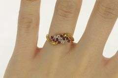 14K Yellow Gold Diamond Ruby Wavy Band Vintage Statement Ring