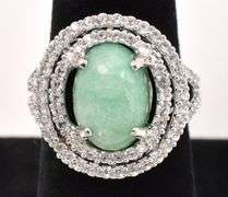 Gorgeous  6.50CTS Natural Emerald & 1.50CTW White Topaz Ring in Sterling Silver