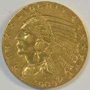 Very sharp 1909-D US $5 Indian Gold Piece. High end