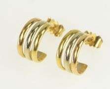 18K Yellow Gold Two Tone 12.8mm Semi Hoop Vintage Earrings