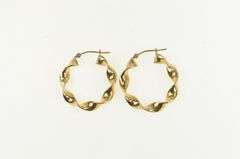 14K Yellow Gold 27.4mm Retro Twist Corkscrew Hoop Earrings
